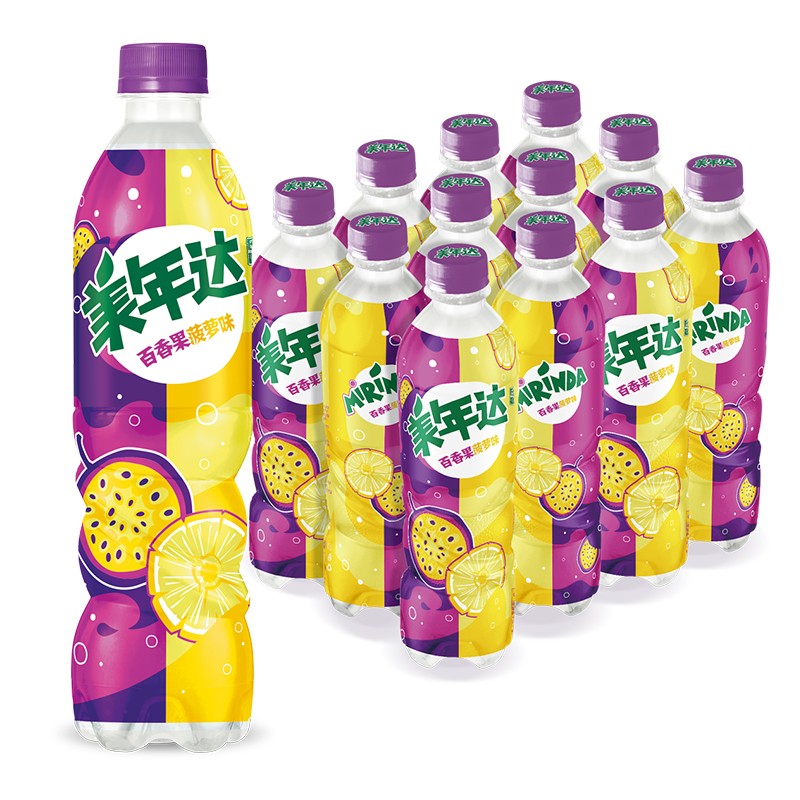 百事可乐美年达 百香果菠萝味 碳酸饮料 500ml*12瓶 