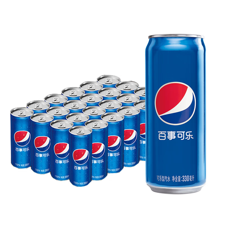 百事可乐 Pepsi 汽水 碳酸饮料 细长罐330ml*24听 百事出品