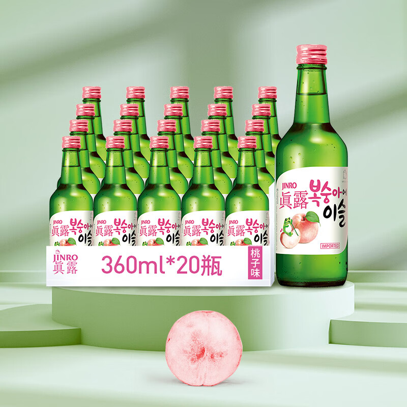 真露韩国烧酒13°桃子味 360ml*20瓶 整箱装 微醺果味酒