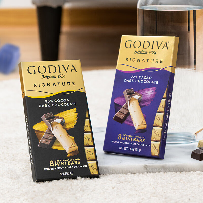 歌帝梵(GODIVA)醇享系列72%可可黑巧克力制品 90g 办公室零食进口巧克