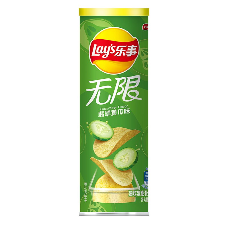 乐事（Lay&apos;s）无限薯片 零食 休闲食品 翡翠黄瓜味104g罐装 膨