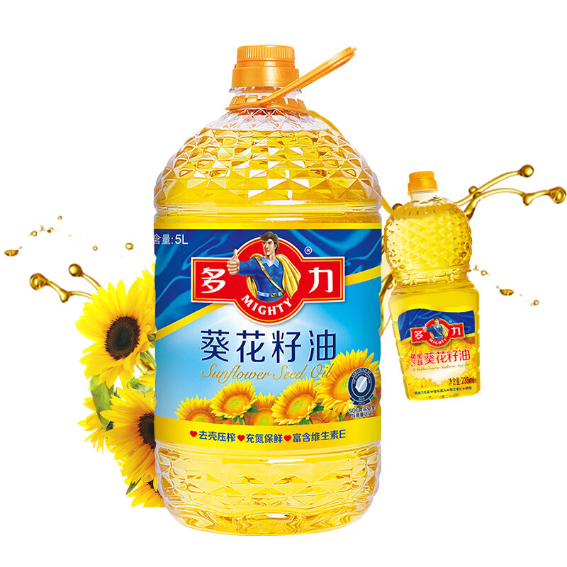 多力葵花籽油5L+238ml 食用油 物理压榨 含维生素e（新老包装随机）