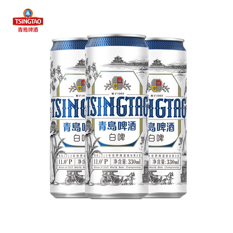 青岛啤酒（TsingTao）全麦白啤11度330ml*24听 整箱装 (20版)