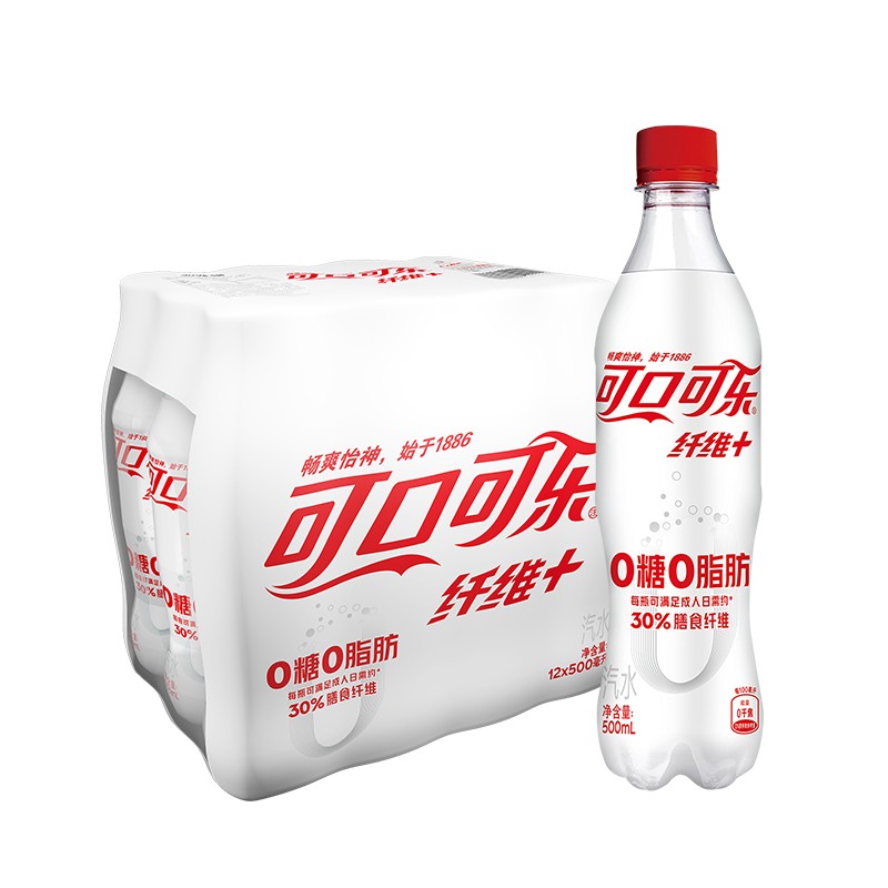 可口可乐（Coca-Cola）纤维+无糖零热量 汽水 碳酸饮料 500ml*12