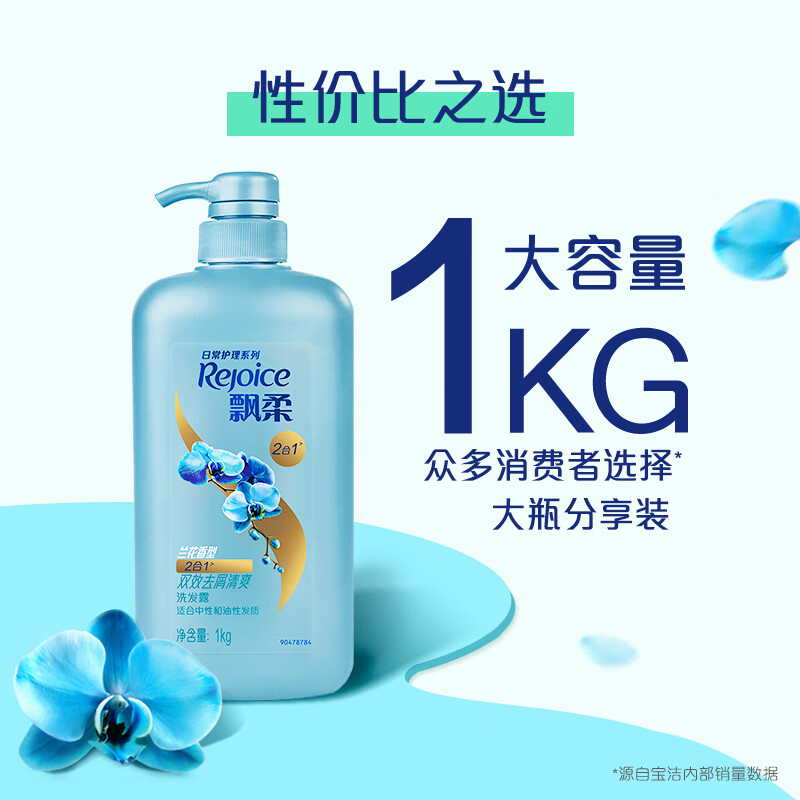 飘柔日常护理双效去屑清爽型1KG+230g洗发水 去油止痒