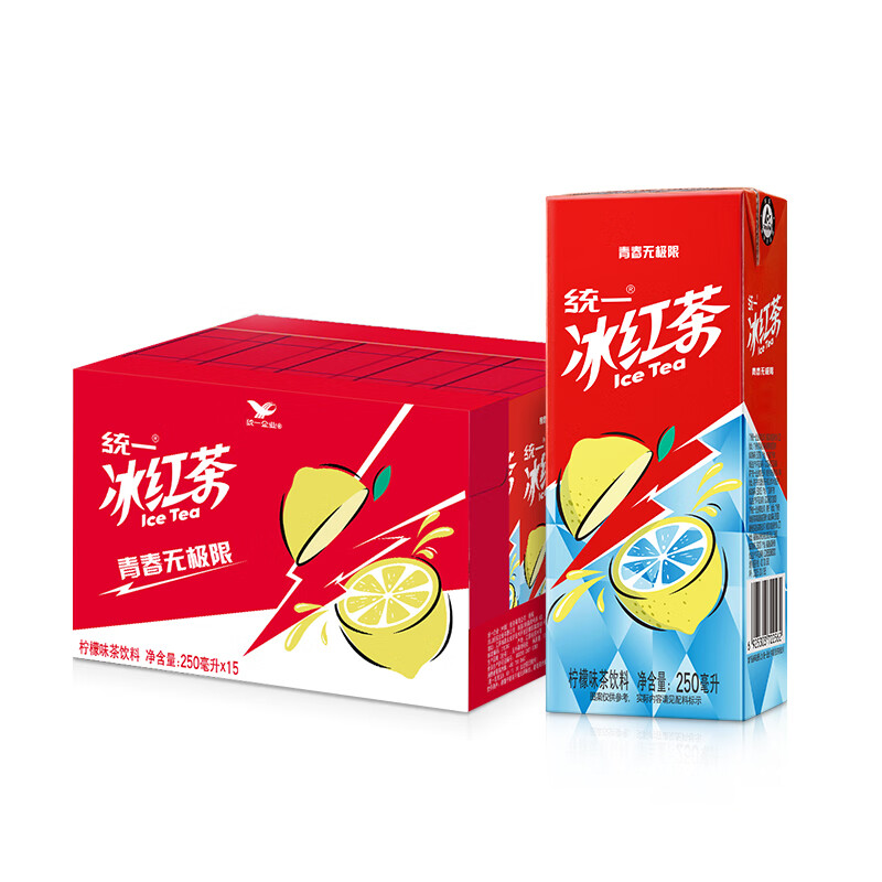 统一 冰红茶 柠檬味红茶饮料 250ml*15/箱 整箱装 新旧包装交替发货