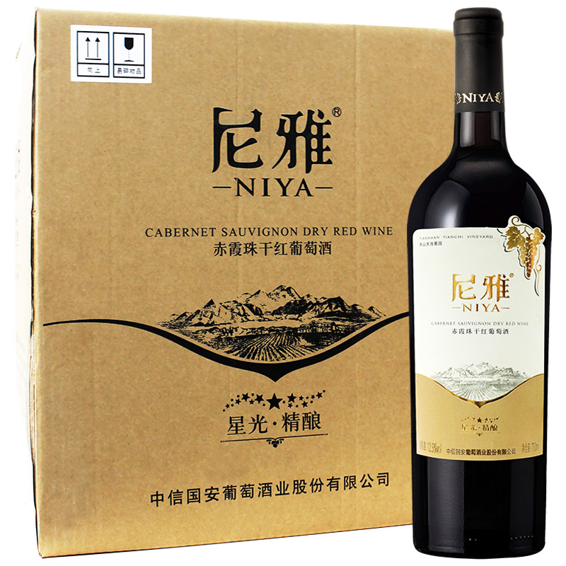 尼雅 星光系列精酿 赤霞珠干红葡萄酒 国产红酒 750ml*6瓶圆筒整箱装