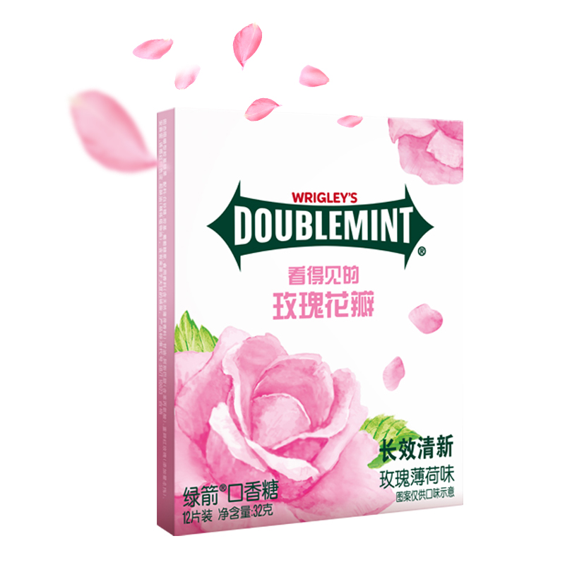 绿箭（DOUBLEMINT）口香糖 零食糖果 玫瑰薄荷味12片32g/盒