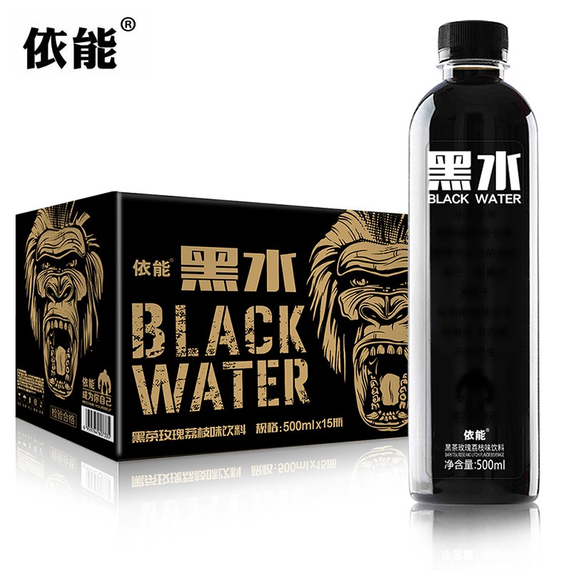 依能黑水 玫瑰荔枝味黑茶饮料 个性饮品 500ml*15瓶 整箱装