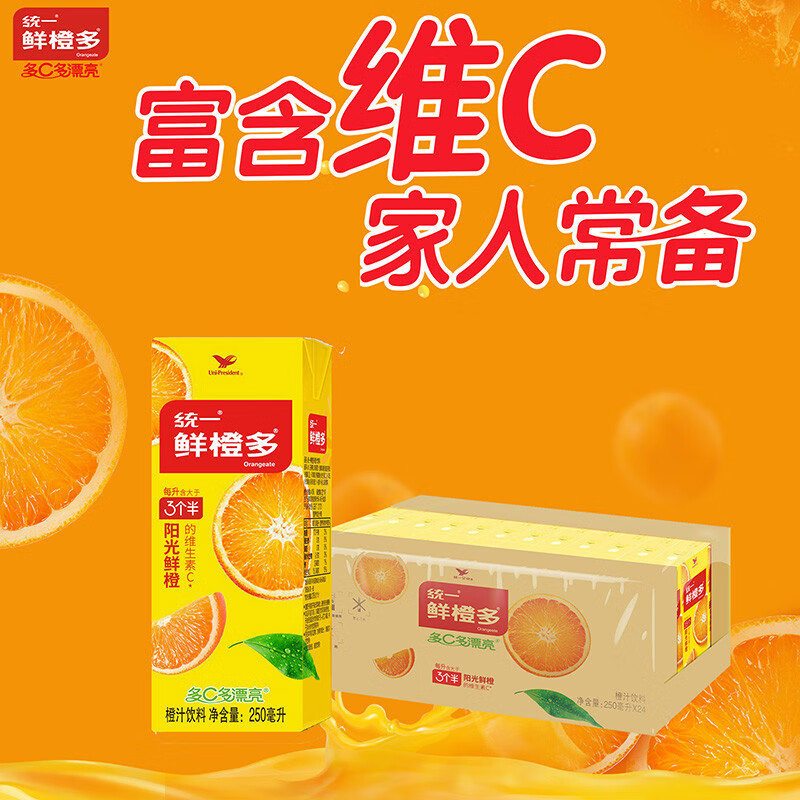 统一 鲜橙多 250ml*24盒/箱 整箱装 橙汁饮料 （新老包装随机发货）