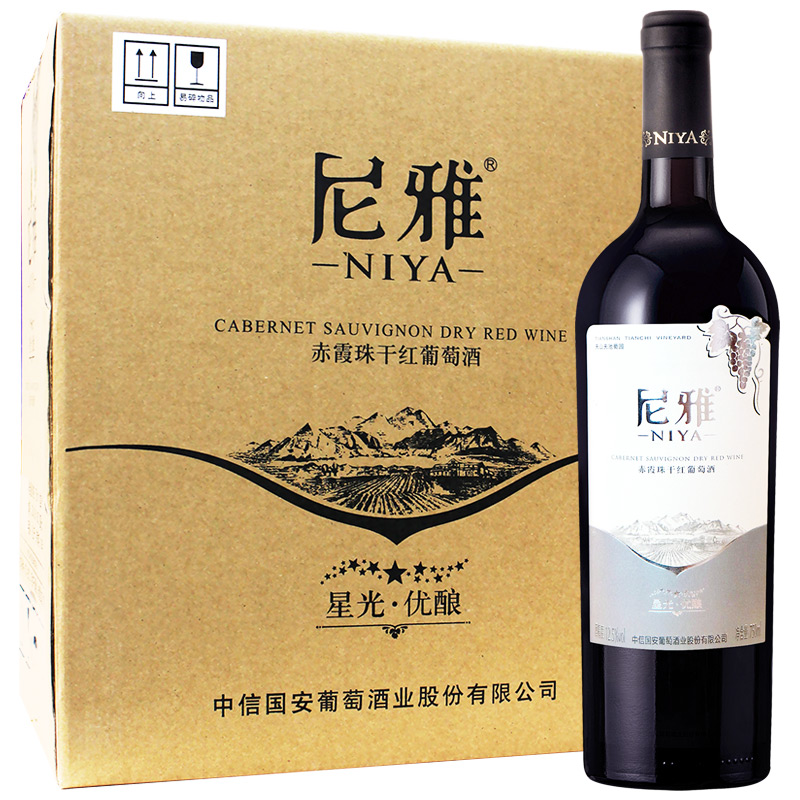 尼雅 星光系列优酿 赤霞珠干红葡萄酒 国产红酒 750ml*6瓶圆筒整箱装