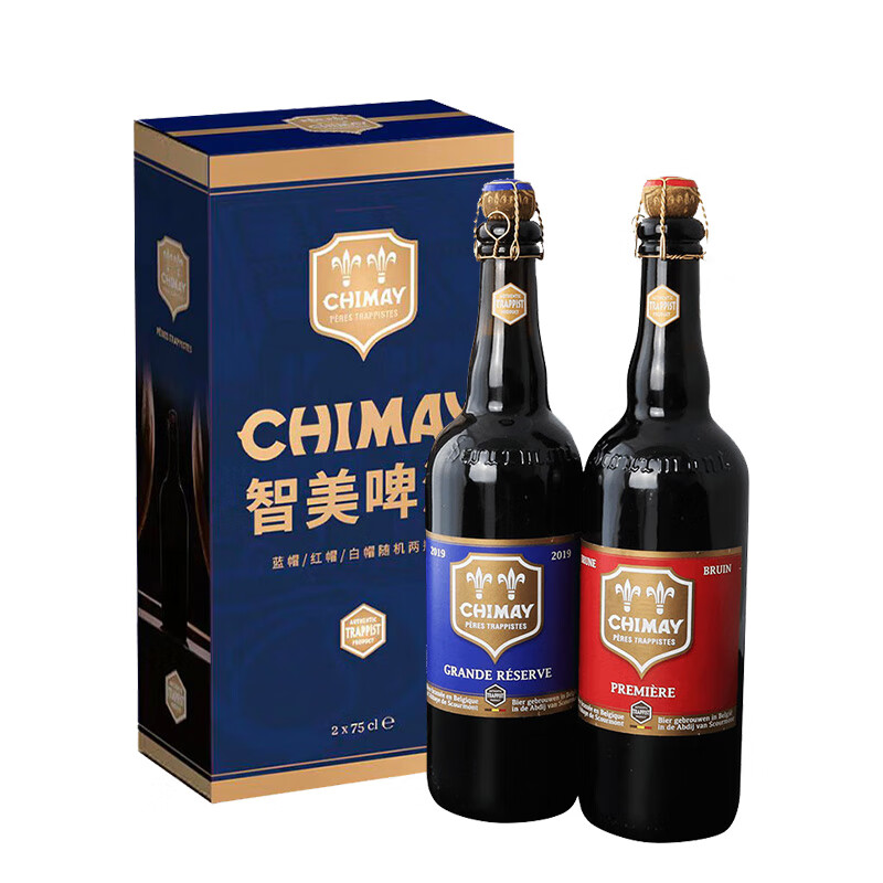 智美（Chimay）蓝帽/红帽 修道士精酿 啤酒 750ml*2瓶 礼盒装 比利