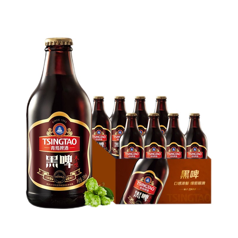 青岛啤酒（TsingTao）黑啤枣味 12度 296ml*8瓶 整箱装