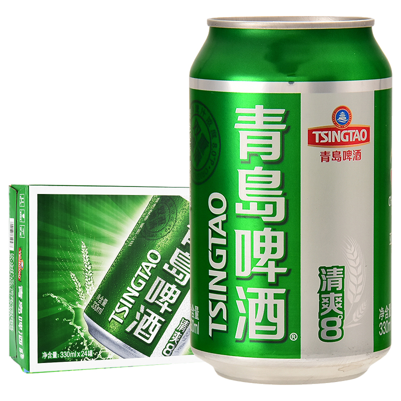 青岛啤酒（TsingTao）清爽8度330ml*24听 整箱装 （新老包装随机发