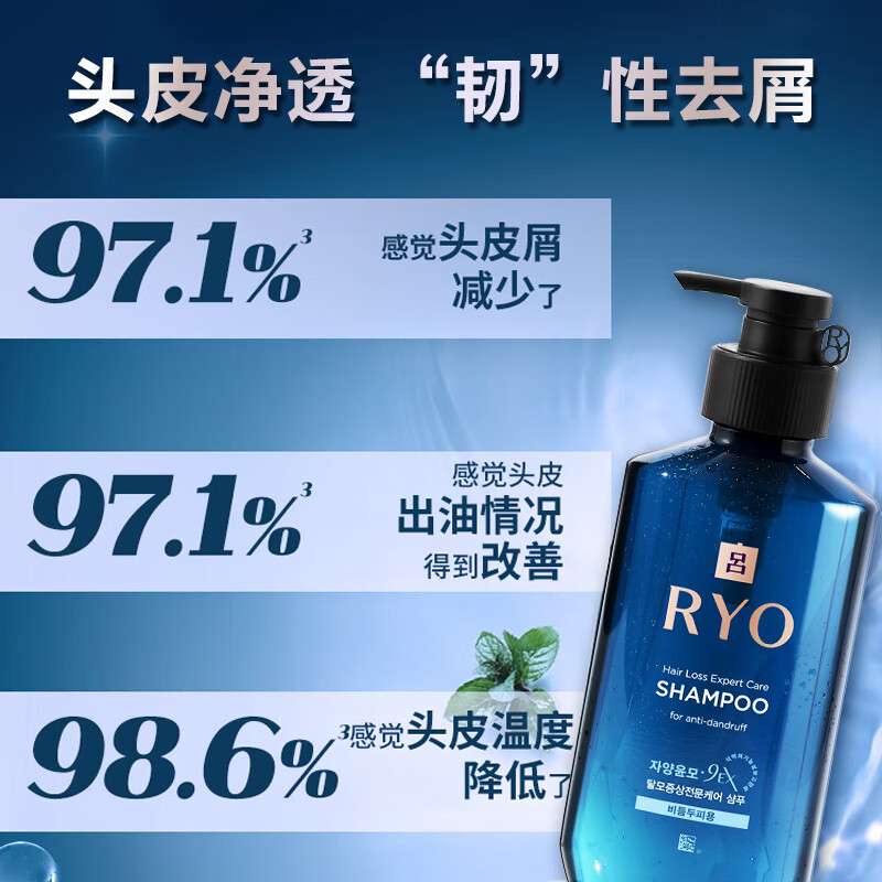 吕（Ryo）韩国进口强韧去屑洗发水洗发露400ml 清爽控去油清洁止痒蓬松柔顺