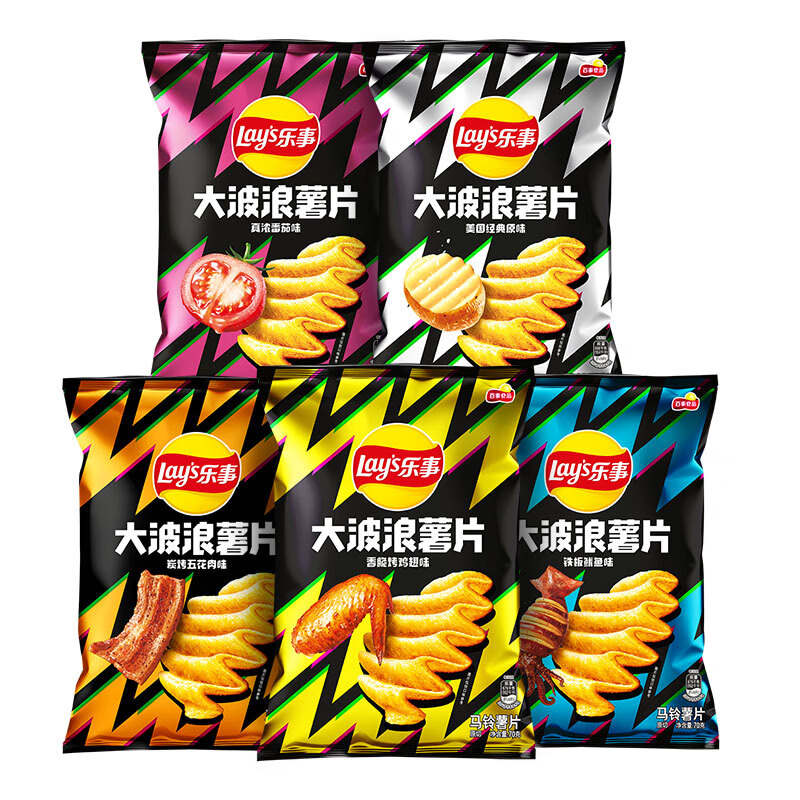 乐事（Lay’s） 休闲食品 大波浪薯片 70g*5包 口味随机