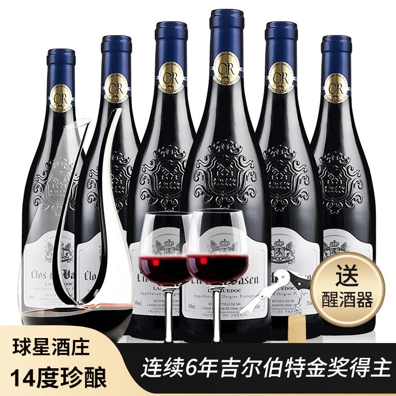 菲特瓦【蝉联6年G＆G金奖】法国原瓶进口红酒 AOC干红葡萄酒整箱礼盒 醒酒器套