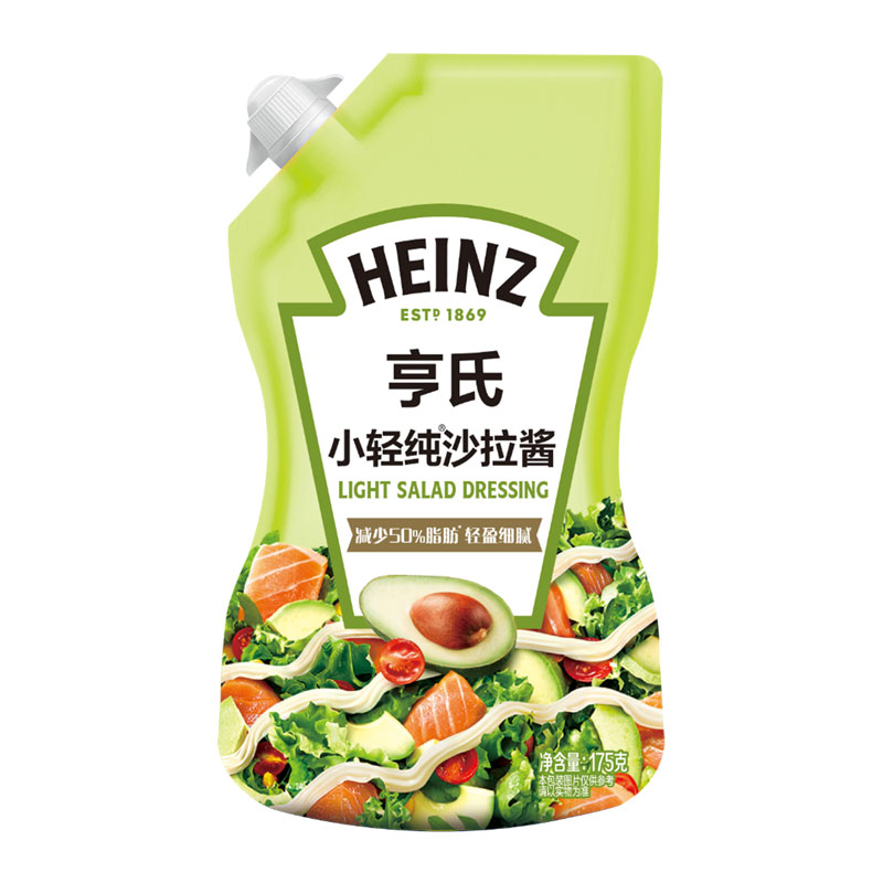 亨氏(Heinz) 沙拉酱 小轻纯沙拉酱脂肪减半蔬菜水果沙拉寿司酱175g/袋