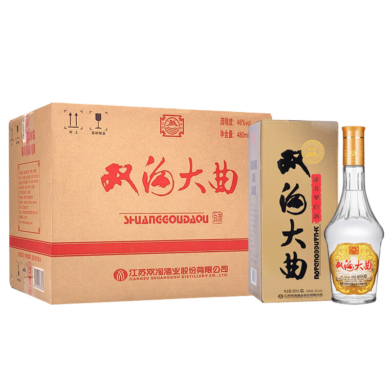 双沟大曲 46度480ml*6瓶整箱装 双沟名玻浓香型白酒 自饮优质粮食酒 优级