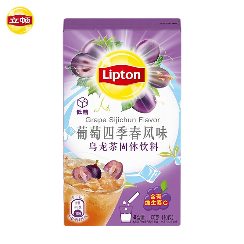 立顿（Lipton）冷泡冰饮果汁粉 葡萄风味四季春茶固体饮料 10条装100g