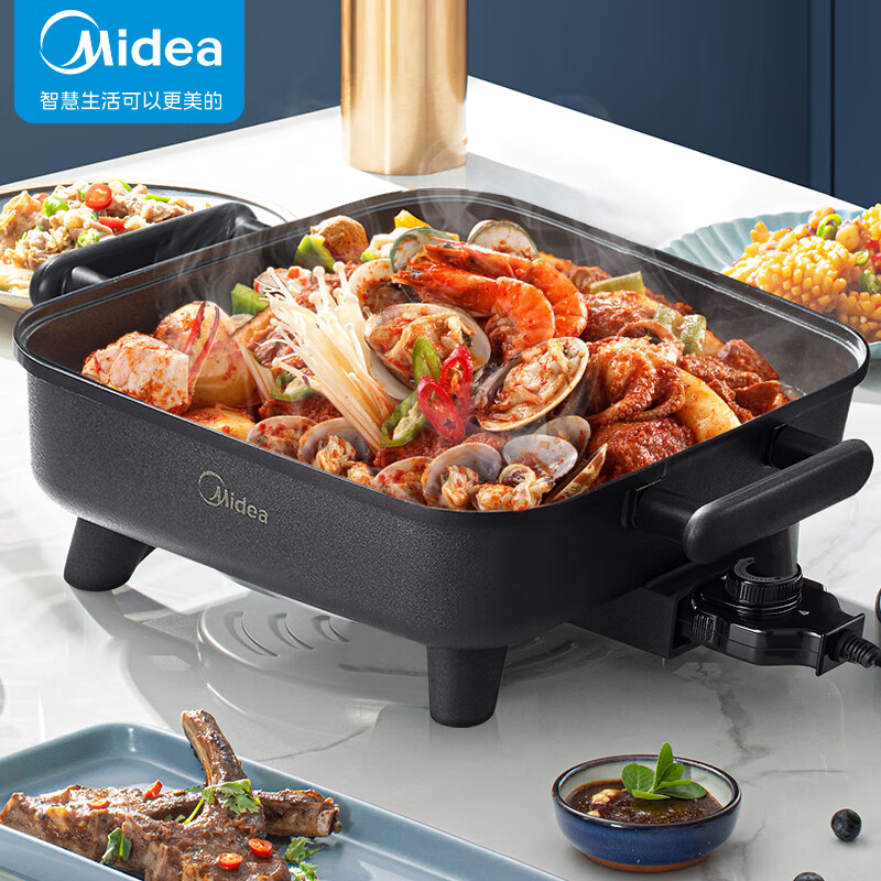 美的（Midea）电火锅 电炒锅家用多功能电锅煎烤涮一体电热电煮锅6L 火锅锅不