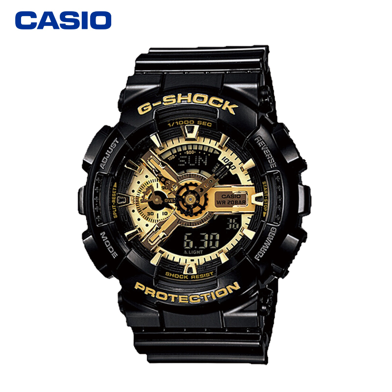 卡西欧（CASIO）G-SHOCK黑金双显防水防震运动男士学生电子日韩手表GA-