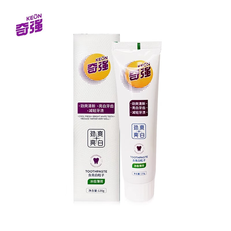 奇强冰极薄荷亮白牙膏护龈健齿减轻牙渍口腔异味不含氟劲爽清新120g