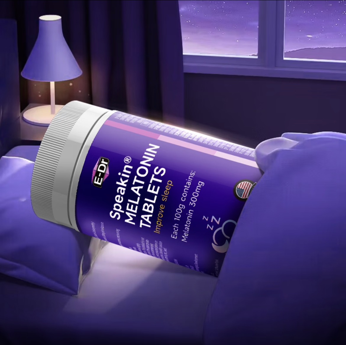 E-DR大陆引进特制版美国褪黑素改善睡眠男女士失眠退黑素非软糖安神助眠神器60片