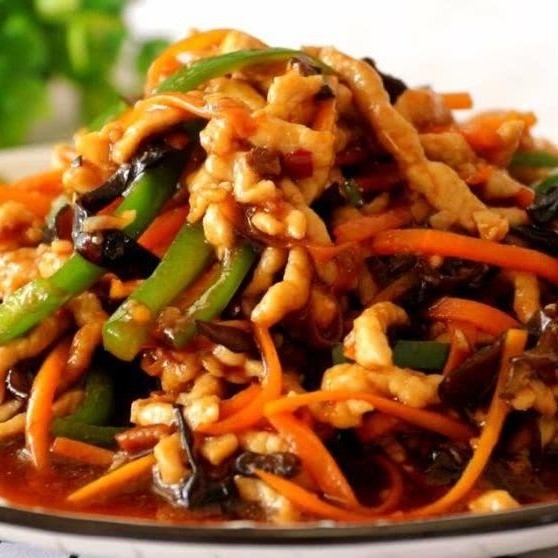 鱼香肉丝+土豆丝+包菜+米饭