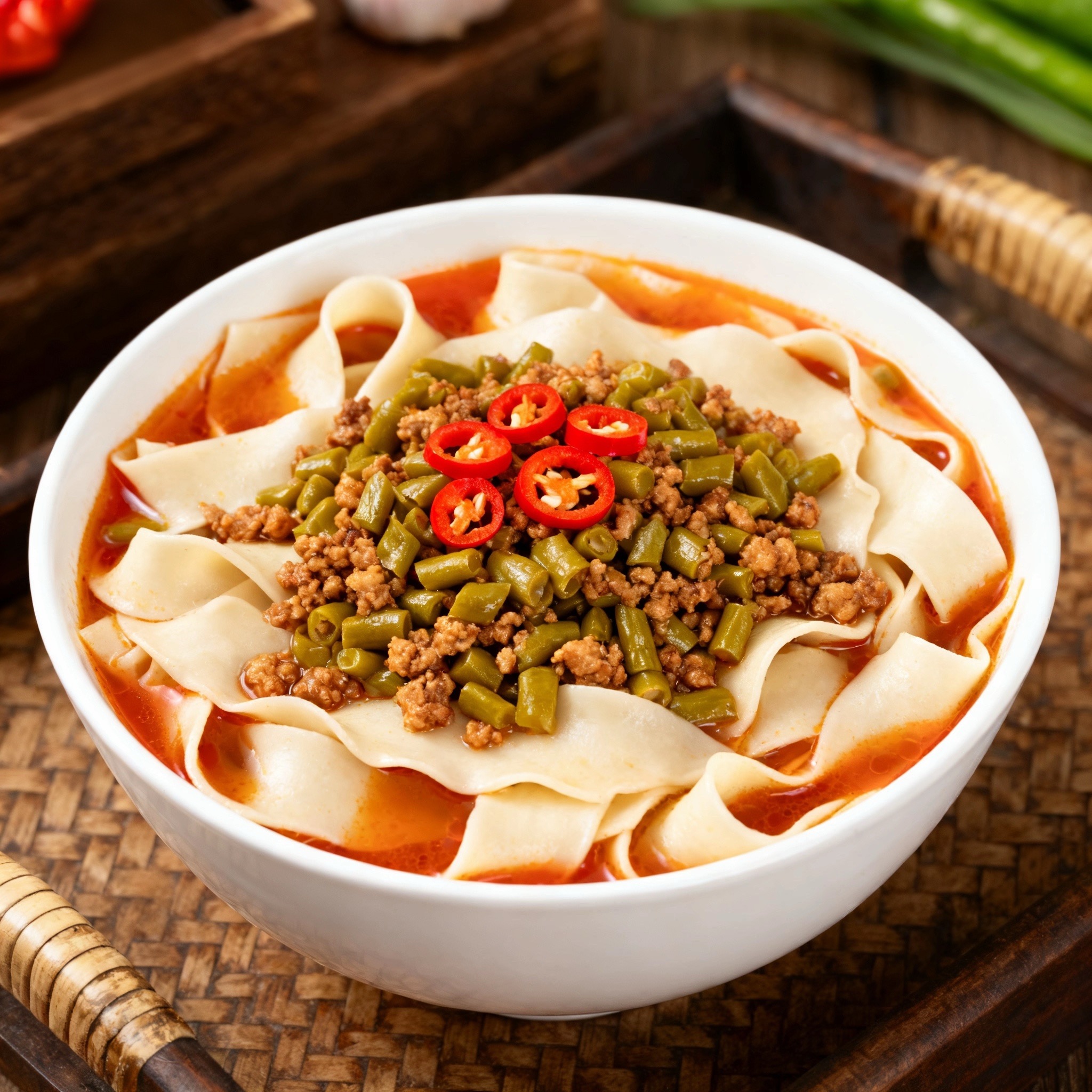 酸豆角肉沫刀削面