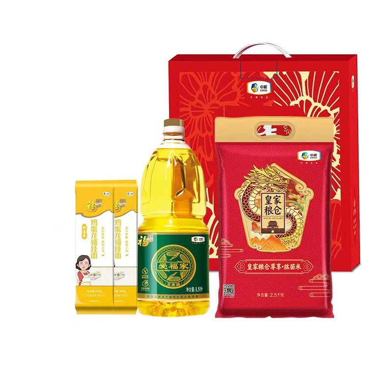 福临门爱福家玉米油1.5L（非转压榨）
中粮皇家粮仓尊享丝苗米2.5Kg
福临门妙惠家鸡蛋龙须面500g*2