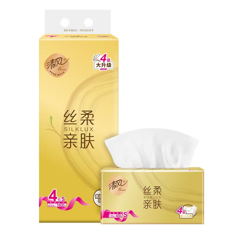 清风丝柔金装4层100抽/包*4包抽取式面巾纸 BR42S7J
  2包起售