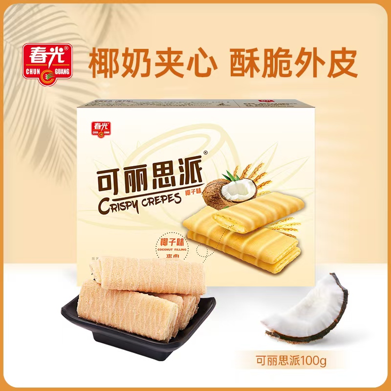 春光可丽思派100g/盒 椰子味 榴莲味  零食小吃饼干